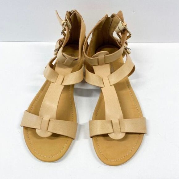 Nature Breeze Women Comfy Light Weight Roman Sandals Tan Open Toe Multiple Strap - Picture 2 of 6